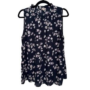LOFT Navy Floral Sleeveless Blouse